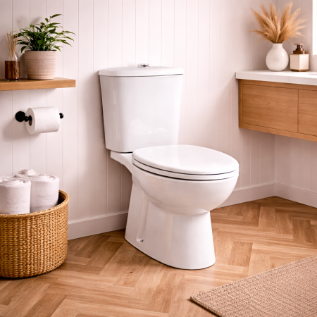 RAK Ceramics Vaso Monoblocco Karla con Scarico a Terra Colore Bianco con Cassetta di Sciacquo e Sedile Incluso