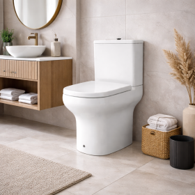 RAK Ceramics Vaso WC Monoblocco a Pavimento Filomuro Rimless Compact Colore Bianco con Sedile Incluso