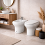 RAK Ceramics Coppia Sanitari Vaso WC e Bidet a Pavimento Filomuro Compact Colore Bianco con Sedile Incluso