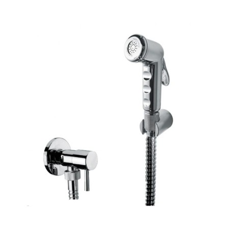 Damast Kit Shut-off In Abs Cromato Antitorsione 120 cm in Acciaio Cromato e Supporto Atos Cromato e Rubinetto On/off