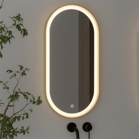 Oceano Specchio Ovale 40x80 Cornice in Acciaio Oro Spazzolato con Illuminazione Interna IP44 IP65