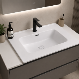 Oceano Lavabo da Incasso 61x46x18 in Ceramica Bianca Lucido