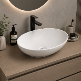 Oceano Lavabo Ovale da Appoggio 41x34x14,5 in Ceramica Bianca Lucido