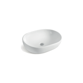 Oceano Lavabo Ovale da Appoggio 59,5x42x14 in Ceramica Bianca Lucido