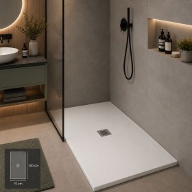 Oceano Piatto Doccia Linea Even 70x100 Altezza 3 cm Antiscivolo in Mineralmarmo Bianco