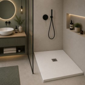 Oceano Piatto Doccia Linea Even 80x100 Altezza 3 cm Antiscivolo in Mineralmarmo Bianco