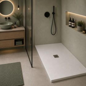 Oceano Piatto Doccia Linea Even 80x120 Altezza 3 cm Antiscivolo in Mineralmarmo Bianco