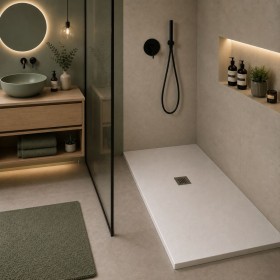 Oceano Piatto Doccia Linea Even 80x140 Altezza 3 cm Antiscivolo in Mineralmarmo Bianco