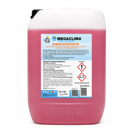 MegaClima Acido Disincrostante Liquido ad Azione Rapida Euro 801 Confezione da 10 kg per Pompa Disincrostante
