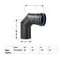 Curva nero opaco per stufa a pellet in acciaio spessore 1,2 mm. 90° Ø80