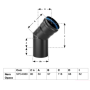 Curva nero opaco per stufa a pellet in acciaio spessore 1,2 mm. 45° Ø80 Conf. 5 pezzi